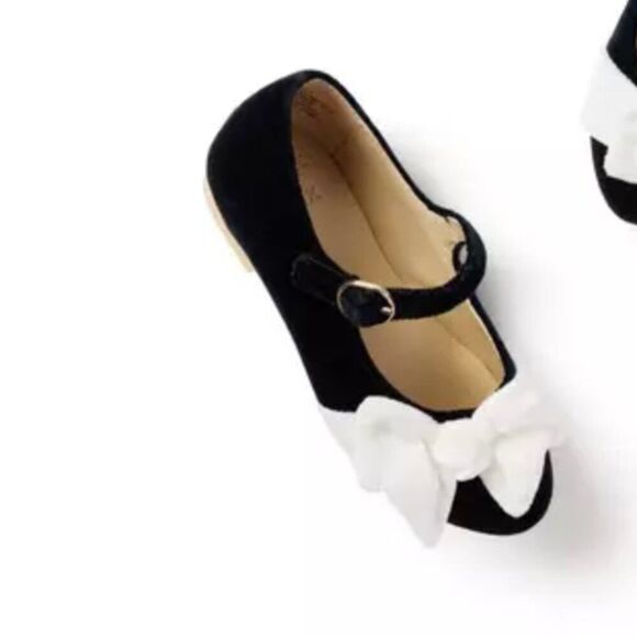 Janie and Jack 100048102 Velvet Bow Ballet Flat Black White Mary Jane NWT - Picture 2 of 12